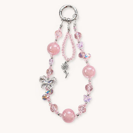 Gujos Pink Butterfly Love Crystal Phone Charm Bag Charm