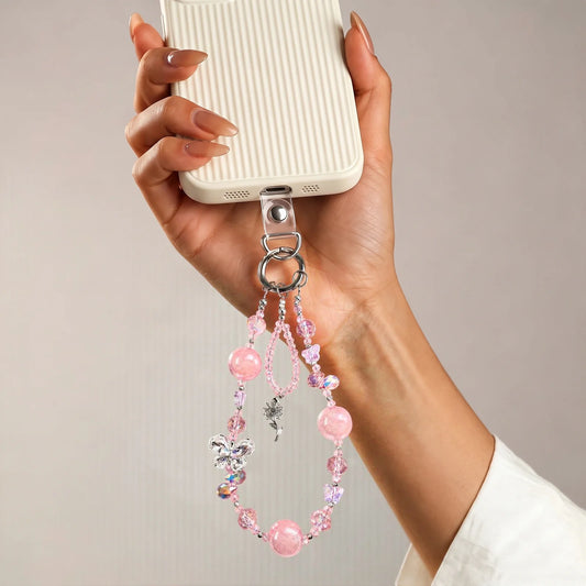 Gujos Pink Butterfly Love Crystal Phone Charm Bag Charm
